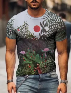 Men's Floral Graphic T shirt Tee Funny T Shirts Short Sleeve T shirt 3D Print Crew Neck Shirt Hawaiian Designer Basic Casual Daily Weekend B C E Summer Clothing Apparel Plus Size S M L XL XXL 3XL 4XL