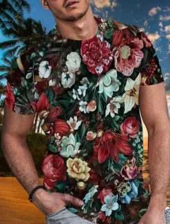 Men's Floral Graphic T shirt Tee Funny T Shirts Short Sleeve T shirt 3D Print Crew Neck Shirt Hawaiian Designer Basic Casual Daily Weekend B C E Summer Clothing Apparel Plus Size S M L XL XXL 3XL 4XL