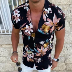 Men's Floral Hawaiian Aloha Shirt Summer Hawaiian Shirt Button Up Shirt Short Sleeve Fashion Designer Casual Outdoor Casual Daily Spring & Summer Turndown Button-Down Light Yellow Light Pink Black
