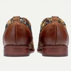 Men's Floral Jacquard Oxford Shoes with Faux Leather Toe Cap and Heel – Vintage Style Dress Shoes for Formal Events