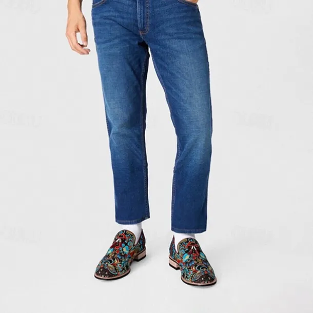 Men's Floral Jacquard Slip-On Loafers - Elegant Embroidered Casual Shoes for Special Occasions and Semi-Formal Events