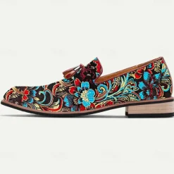Men's Floral Jacquard Slip-On Loafers - Elegant Embroidered Casual Shoes for Special Occasions and Semi-Formal Events
