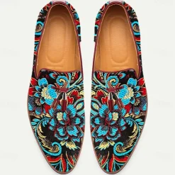 Men's Floral Jacquard Slip-On Loafers - Elegant Embroidered Casual Shoes for Special Occasions and Semi-Formal Events