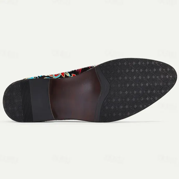 Men's Floral Jacquard Slip-On Loafers - Elegant Embroidered Casual Shoes for Special Occasions and Semi-Formal Events