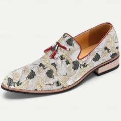 Men's Floral Jacquard Slip-On Loafers with Tassel Detail - Premium Embroidered Shoes for Semi-Formal and Casual Outings