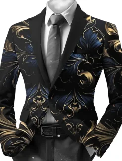 Men's Floral Long Sleeve Turndown Vintage Business Work Wear to work Going out Buttons Print Multi Pocket