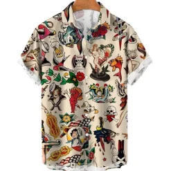 Men's Floral Mermaid Pirate Shirt Summer Hawaiian Shirt Aloha Shirt Short Sleeves Shirt Turndown Vintage Tropical Fashion Street Casual Hawaiian Apricot Black Yellow S M L