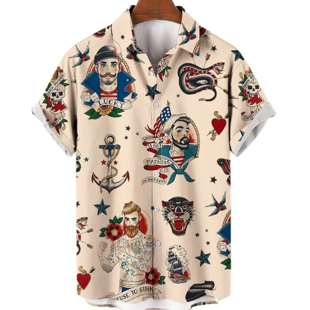 Men's Floral Mermaid Pirate Shirt Summer Hawaiian Shirt Aloha Shirt Short Sleeves Shirt Turndown Vintage Tropical Fashion Street Casual Hawaiian Apricot Black Yellow S M L