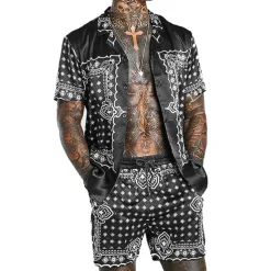 Men's Floral 2pcs Shirts Sets Summer Hawaiian Shirt Short Sleeve Short Pants Turndown Fashion Hawaiian Designer Outdoor Vacation Beach 3D Print Button-Down Summer Spring Black Navy Blue Blue