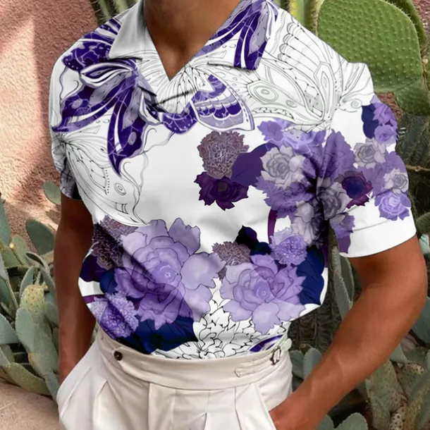 Men's Floral Polo Shirts Hawaiian Polo Shirts Golf Shirt Short Sleeve Shirt Turndown Casual Daily 3D Print Blue Purple Brown Green Print Button-Down Clothing Apparel Fashion Designer Casual Breathable