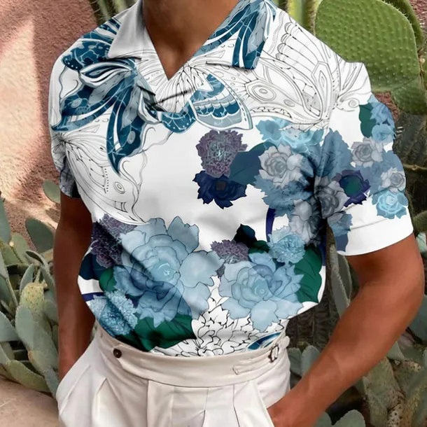 Men's Floral Polo Shirts Hawaiian Polo Shirts Golf Shirt Short Sleeve Shirt Turndown Casual Daily 3D Print Blue Purple Brown Green Print Button-Down Clothing Apparel Fashion Designer Casual Breathable