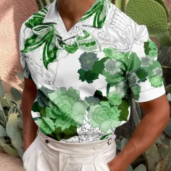 Men's Floral Polo Shirts Hawaiian Polo Shirts Golf Shirt Short Sleeve Shirt Turndown Casual Daily 3D Print Blue Purple Brown Green Print Button-Down Clothing Apparel Fashion Designer Casual Breathable