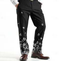 Men's Floral Print Dress Pants Trousers Mid Waist Business Casual Wedding Holiday Dads Day Gifts Straight Leg Trousers Flat-Front Summer Spring Fall 3D Print Black Wine Blue
