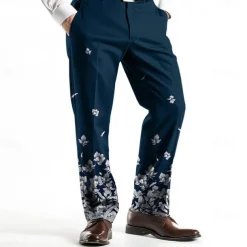 Men's Floral Print Dress Pants Trousers Mid Waist Business Casual Wedding Holiday Dads Day Gifts Straight Leg Trousers Flat-Front Summer Spring Fall 3D Print Black Wine Blue