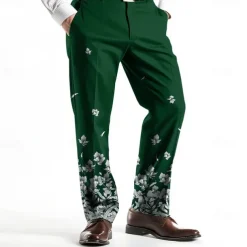 Men's Floral Print Dress Pants Trousers Mid Waist Business Casual Wedding Holiday Dads Day Gifts Straight Leg Trousers Flat-Front Summer Spring Fall 3D Print Black Wine Blue