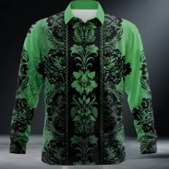 Men's Floral Print Ethnic Flowers Shirt Button Up Shirt Long Sleeve Vintage Retro Outdoor Holiday Summer Spring Turndown 3D Print Collared Shirts Green Dark Blue Rose Red