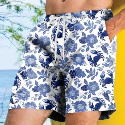 Men's Floral Print Flowers Swim Trunks Swim Shorts Board Shorts Mid Waist Streetwear Hawaiian Vacation Side Pockets Mesh Lining Elastic Drawstring Waist Designer Clothing Apparel