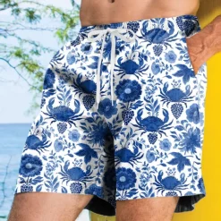 Men's Floral Print Flowers Swim Trunks Swim Shorts Board Shorts Mid Waist Streetwear Hawaiian Vacation Side Pockets Mesh Lining Elastic Drawstring Waist Designer Clothing Apparel