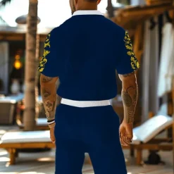 Men's Floral Print 2pcs Shirts Sets Summer Hawaiian Shirt Short Sleeve Short Pants Turndown Vacation Hawaiian Outdoor Hawaiian Holiday Buttons Pocket Print Summer All Seasons Yellow Green