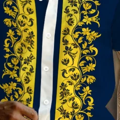 Men's Floral Print 2pcs Shirts Sets Summer Hawaiian Shirt Short Sleeve Short Pants Turndown Vacation Hawaiian Outdoor Hawaiian Holiday Buttons Pocket Print Summer All Seasons Yellow Green