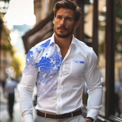 Men's Floral Printed Shirts Long Sleeve Business Casual Wear to work Daily Wear Streetwear Spring & Summer Turndown Pocket Print Button-Down Yellow Blue