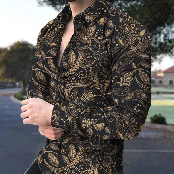 Men's Floral Shirt Boho Shirt Button Up Shirt Long Sleeve Fashion Designer Casual Outdoor Casual Daily Summer Spring Turndown Print Button-Down Black Army Green Red Navy Blue
