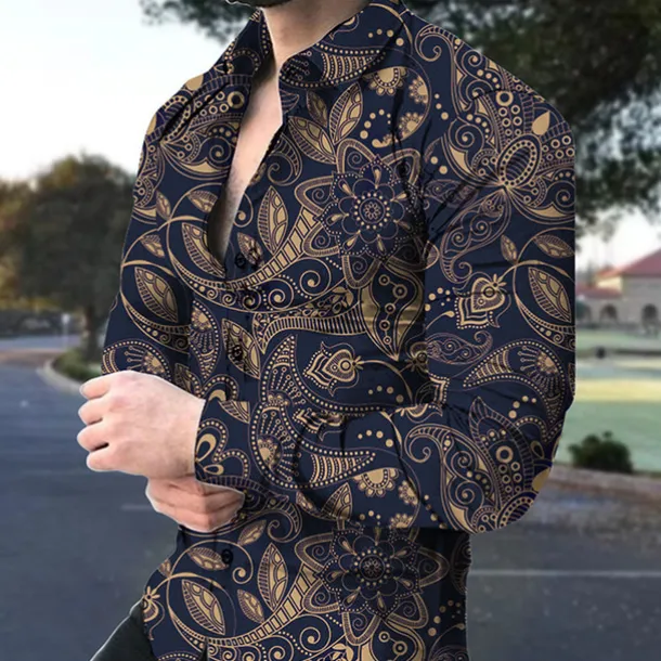 Men's Floral Shirt Boho Shirt Button Up Shirt Long Sleeve Fashion Designer Casual Outdoor Casual Daily Summer Spring Turndown Print Button-Down Black Army Green Red Navy Blue