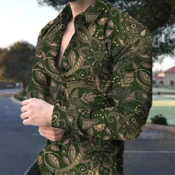 Men's Floral Shirt Boho Shirt Button Up Shirt Long Sleeve Fashion Designer Casual Outdoor Casual Daily Summer Spring Turndown Print Button-Down Black Army Green Red Navy Blue