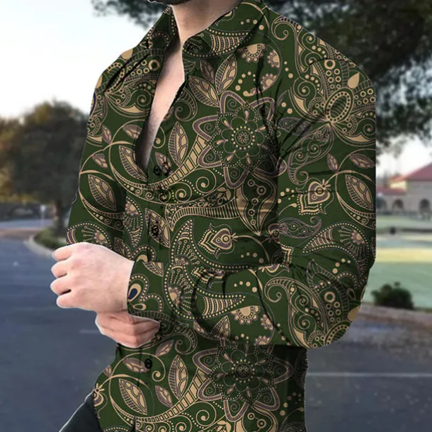 Men's Floral Shirt Boho Shirt Button Up Shirt Long Sleeve Fashion Designer Casual Outdoor Casual Daily Summer Spring Turndown Print Button-Down Black Army Green Red Navy Blue