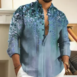 Men's Floral Shirt Button Up Shirt Long Sleeve Fashion Streetwear Designer Outdoor Casual Daily Summer Spring Fall Stand Collar Print Blue Purple Brown Green Gray
