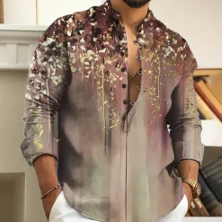 Men's Floral Shirt Button Up Shirt Long Sleeve Fashion Streetwear Designer Outdoor Casual Daily Summer Spring Fall Stand Collar Print Blue Purple Brown Green Gray