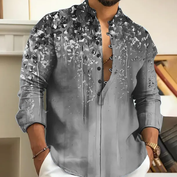 Men's Floral Shirt Button Up Shirt Long Sleeve Fashion Streetwear Designer Outdoor Casual Daily Summer Spring Fall Stand Collar Print Blue Purple Brown Green Gray