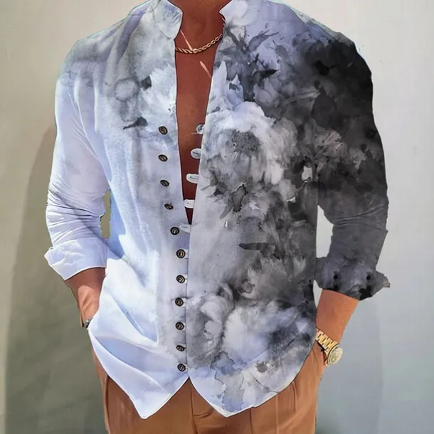 Men's Floral Shirt Button Up Shirt Long Sleeve Fashion Designer Casual Vacation Daily Going out Fall Autumn / Fall Spring & Summer Stand Collar Print White+Red Black White Yellow Pink