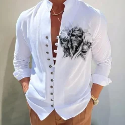 Men's Floral Shirt Button Up Shirt Long Sleeve Fashion Designer Casual Vacation Daily Going out Fall Autumn / Fall Spring & Summer Stand Collar Print White+Red Black White Yellow Pink