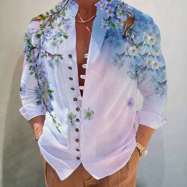 Men's Floral Shirt Button Up Shirt Long Sleeve Fashion Designer Casual Vacation Daily Going out Fall Autumn / Fall Spring & Summer Stand Collar Print White+Red Black White Yellow Pink
