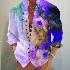 Men's Floral Shirt Button Up Shirt Long Sleeve Fashion Designer Casual Vacation Daily Going out Fall Autumn / Fall Spring & Summer Stand Collar Print White+Red Black White Yellow Pink