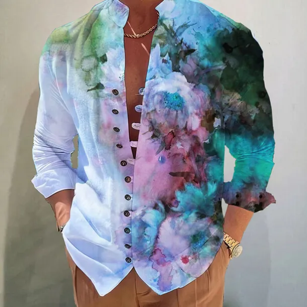 Men's Floral Shirt Button Up Shirt Long Sleeve Fashion Designer Casual Vacation Daily Going out Fall Autumn / Fall Spring & Summer Stand Collar Print White+Red Black White Yellow Pink