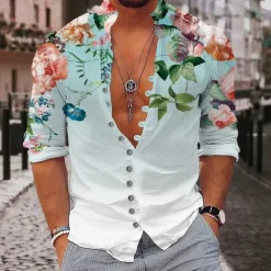 Men's Floral Shirt Button Up Shirt Long Sleeve Fashion Streetwear Designer Outdoor Casual Daily Summer Spring Fall Stand Collar Print Yellow Pink Purple Green Gray