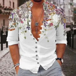 Men's Floral Shirt Button Up Shirt Long Sleeve Fashion Streetwear Designer Outdoor Casual Daily Summer Spring Fall Stand Collar Print Yellow Pink Purple Green Gray