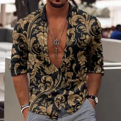 Men's Floral Shirt Button Up Shirt Long Sleeve Fashion Designer Casual Vacation Daily Holiday Fall Collar 3D Print Button-Down Yellow