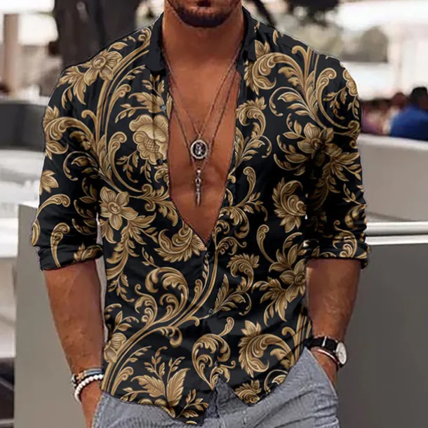 Men's Floral Shirt Button Up Shirt Long Sleeve Fashion Designer Casual Vacation Daily Holiday Fall Collar 3D Print Button-Down Yellow