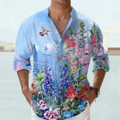 Men's Floral Shirt Button Up Shirt Long Sleeve Fashion Streetwear Designer Daily Going out Summer Spring Fall Stand Collar Print Yellow Blue Purple Green