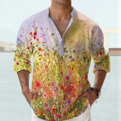 Men's Floral Shirt Button Up Shirt Long Sleeve Fashion Streetwear Designer Daily Going out Summer Spring Fall Stand Collar Print Yellow Blue Purple Green