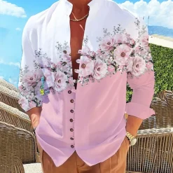 Men's Floral Shirt Button Up Shirt Long Sleeve Fashion Streetwear Designer Outdoor Casual Daily Summer Spring Fall Stand Collar Print Yellow Pink Purple Green Gray