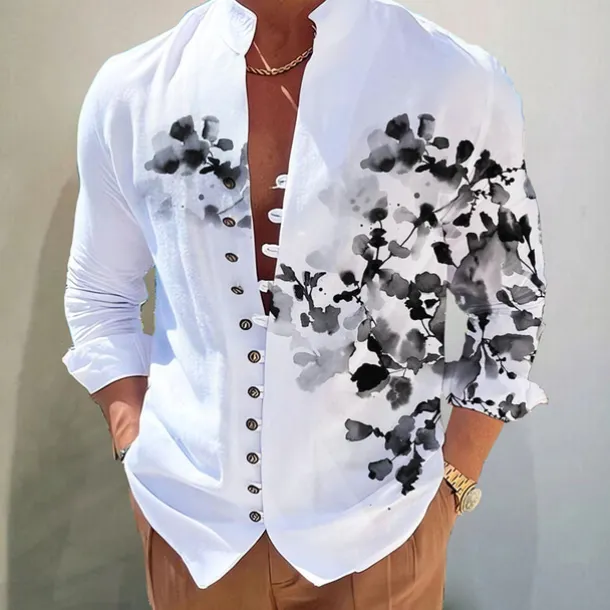 Men's Floral Shirt Button Up Shirt Long Sleeve Fashion Designer Casual Vacation Daily Going out Fall Autumn / Fall Spring & Summer Stand Collar Print Yellow Blue Purple Green Gray