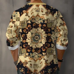 Men's Floral Shirt Button Up Shirt Henley Shirt Long Sleeve Vintage Casual Vacation Daily Beach Wear Summer Spring Fall Collarless V Neck Buttons 3D Print Khaki