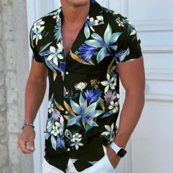 Men's Floral Shirt Camp Collar Shirt Short Sleeve Fashion Designer Casual Outdoor Casual Daily Spring & Summer Turndown Button-Down Black White Yellow Blue Purple