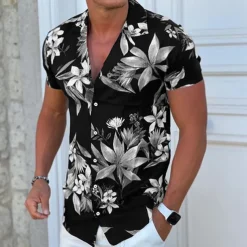 Men's Floral Shirt Camp Collar Shirt Short Sleeve Fashion Designer Casual Outdoor Casual Daily Spring & Summer Turndown Button-Down Black White Yellow Blue Purple