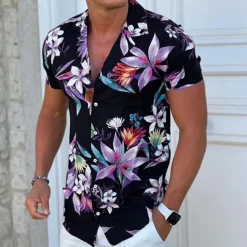 Men's Floral Shirt Camp Collar Shirt Short Sleeve Fashion Designer Casual Outdoor Casual Daily Spring & Summer Turndown Button-Down Black White Yellow Blue Purple