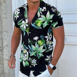 Men's Floral Shirt Camp Collar Shirt Short Sleeve Fashion Designer Casual Outdoor Casual Daily Spring & Summer Turndown Button-Down Black White Yellow Blue Purple